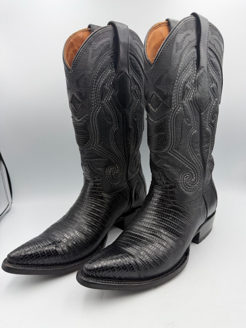 El Jerrezano Teju Lizard Cowboy Boots Black 8.5 Exotic Western